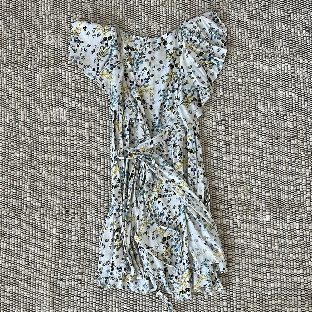 Free People Floral Ruffle Sleeve Wrap Dress